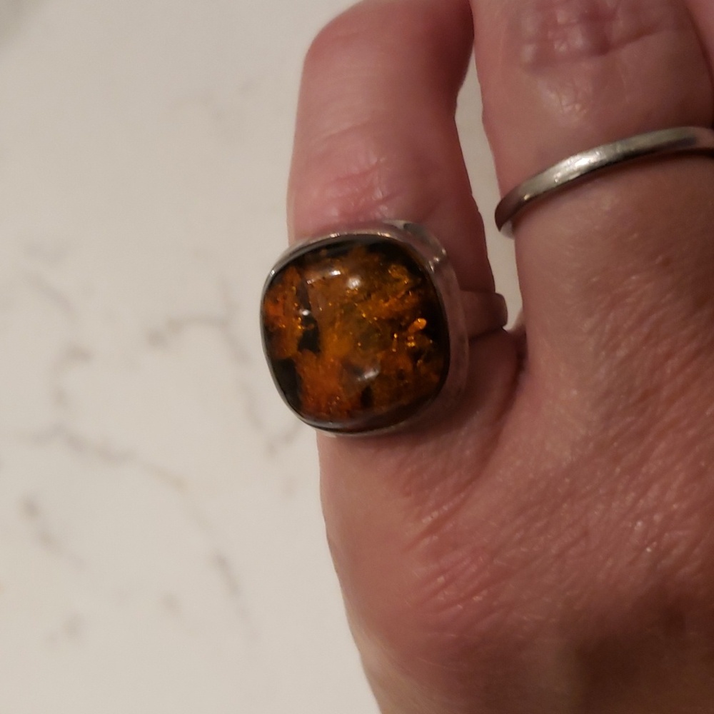 Amber sterling ring 7